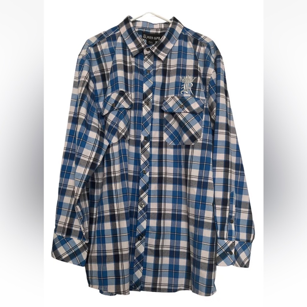 Red Ape Men’s Blue Plaid Long Sleeve Button Down Shirt Size 4XL